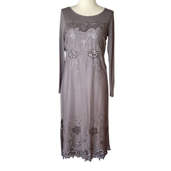 Sundance Embroidered Gray Midi Dress Lace Knit Women’s 6 Boho Long Sleeve - Picture 1 of 10
